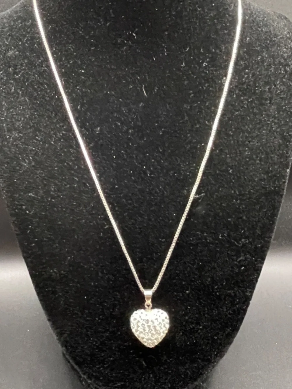 Sterling Silver Pave Rhinestone Puffy Heart Pendant Necklace